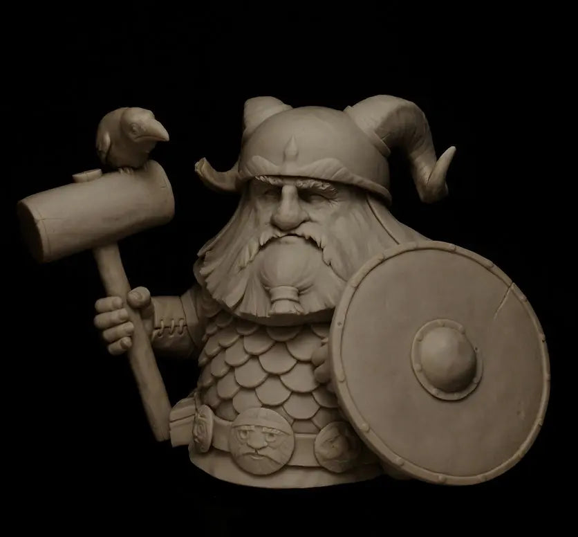 1/12 Dwarf Warrior in Horned Helmet with Axe, Resin Model Bust Kit, Fantasy Theme, Unassembled and Unpainted