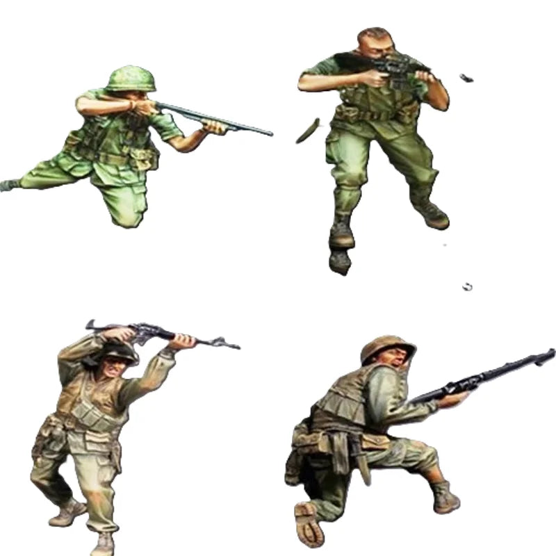 1/35 WWII US Infantry in Combat Assault, 4 Figures, Resin Model Figure Kit, Unassembled and Unpainted