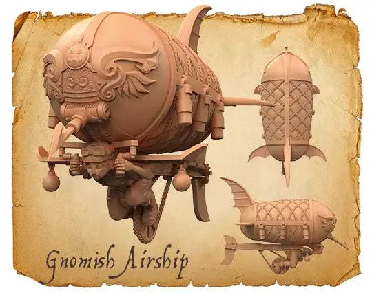 Gnomish Steampunk Airship, Resin Model Vehicle Kit, Fantasy Theme, Unassembled and Unpainted