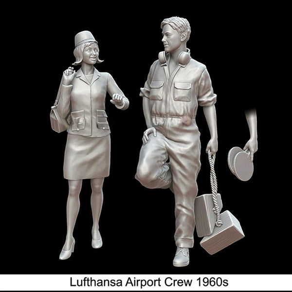 1/35 Modern 1960s Lufthansa Airport Crew, 2 Figures, Resin Model Figure Kit, Unassembled and Unpainted