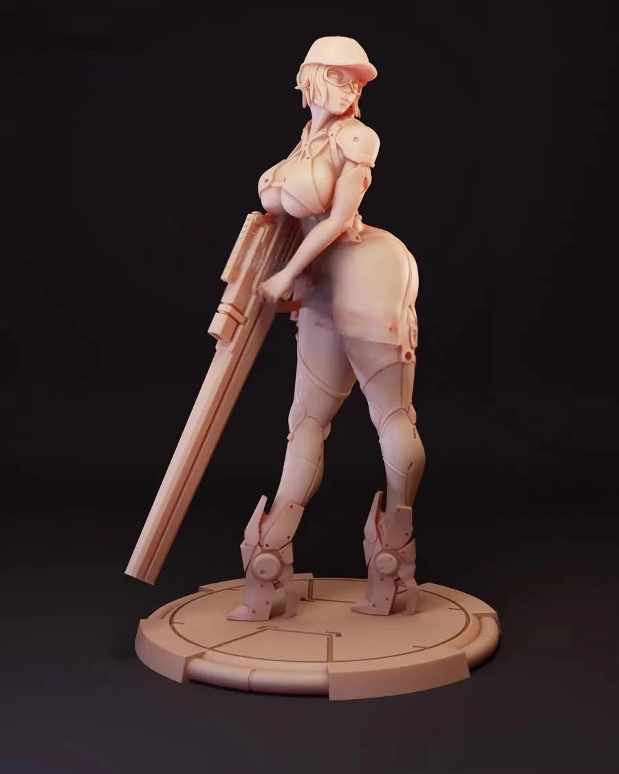 75mm Female Sci-Fi Warrior in Tactical Armor, Resin Model Figure Kit, Sci-Fi Theme, Unassembled and Unpainted