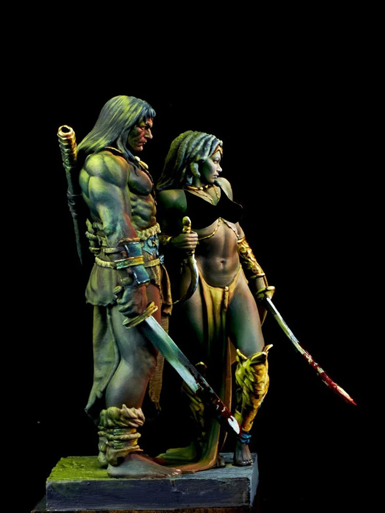1/24 Warriors with Dragon, 3 Figures, Resin Model Figure Kit, Fantasy Theme, Unassembled and Unpainted