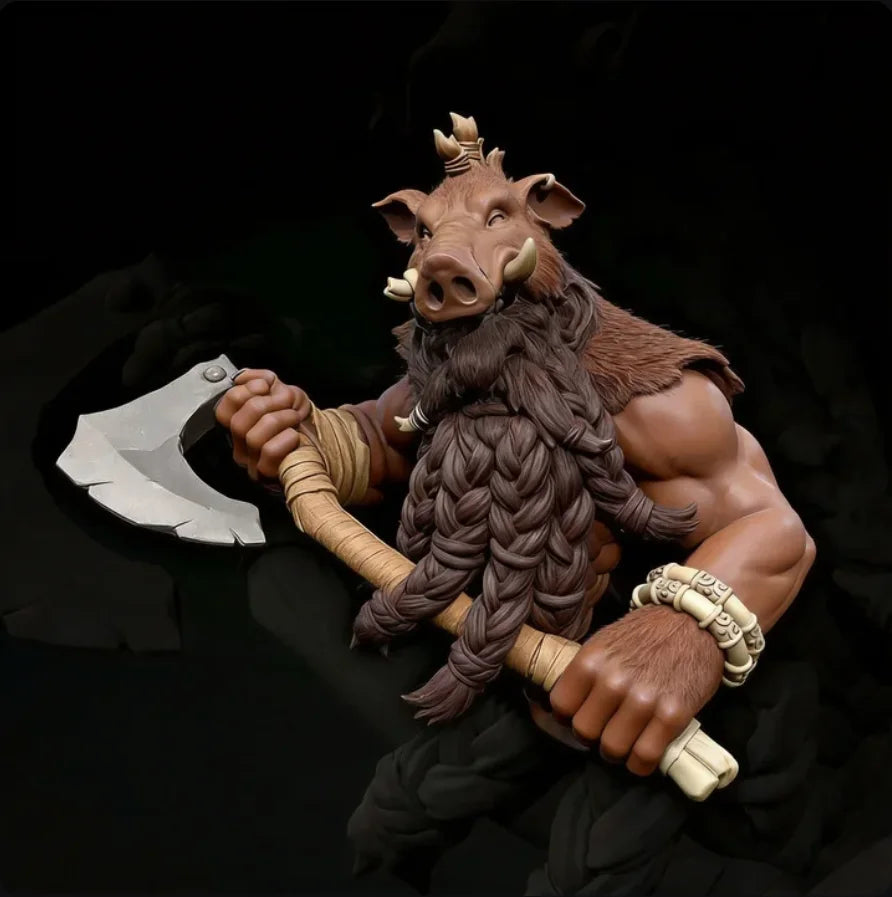 75mm Boar-Headed Beast Warrior, Resin Model Figure Kit, Fantasy Theme, Unassembled and Unpainted