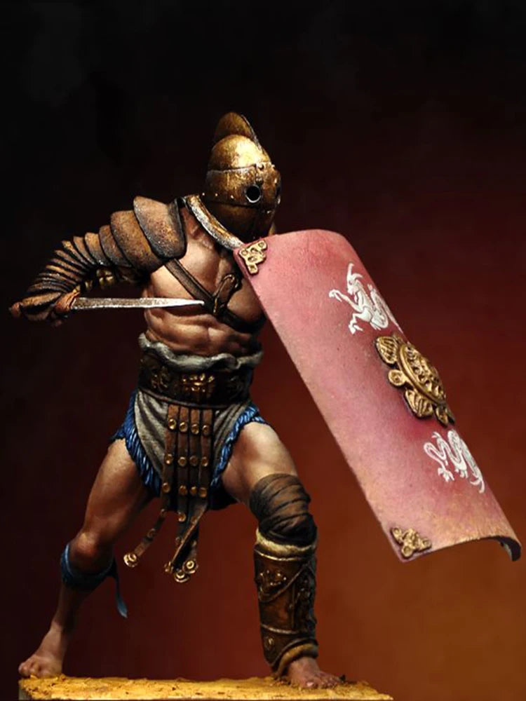 75mm Medieval Roman Centurion with Plumed Helmet and Ornate Shield, Resin Model Figure Kit, Unassembled and Unpainted