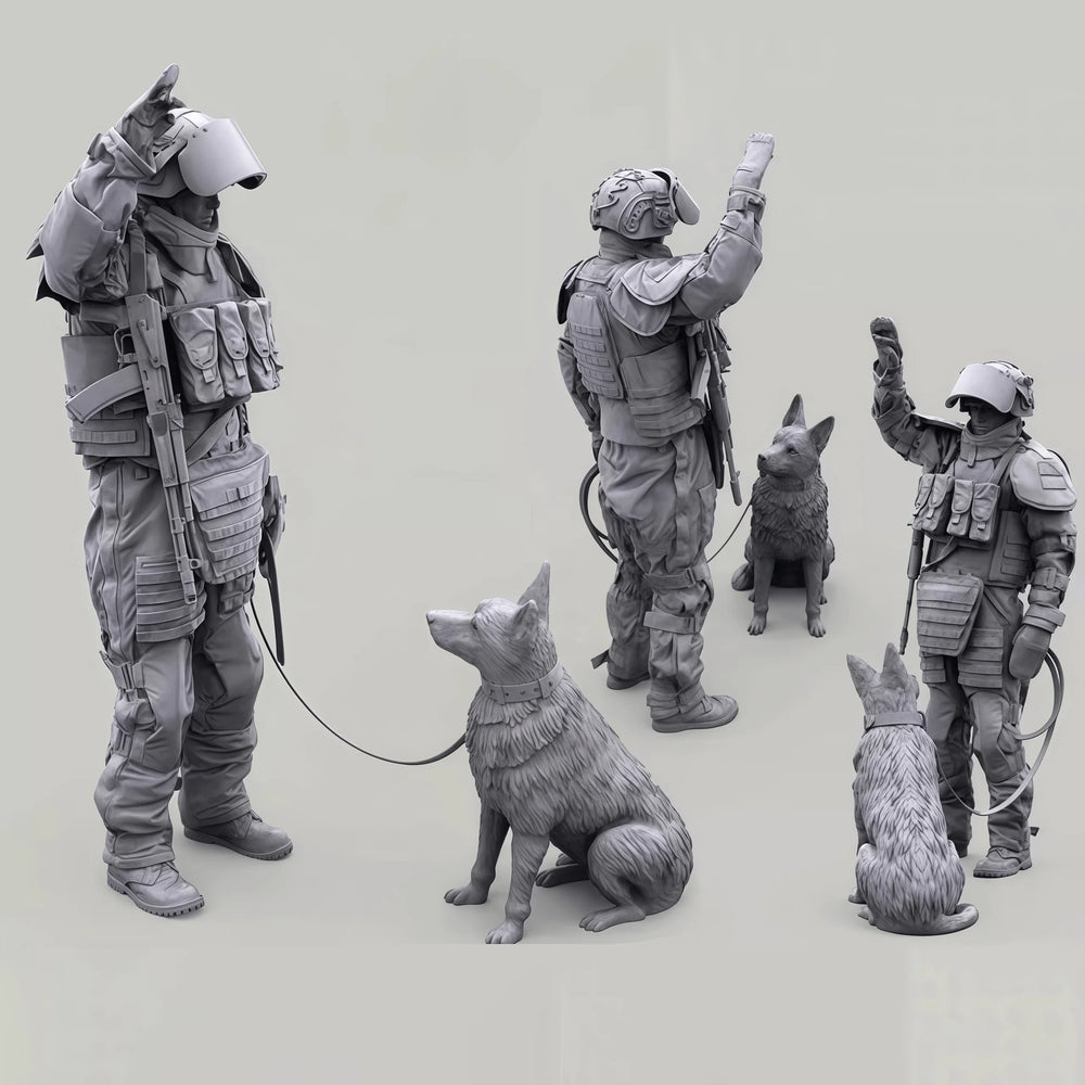 1/35 Modern American Soldier with Wolf Dog, 2 Figures, Resin Model Figure Kit, Unassembled and Unpainted