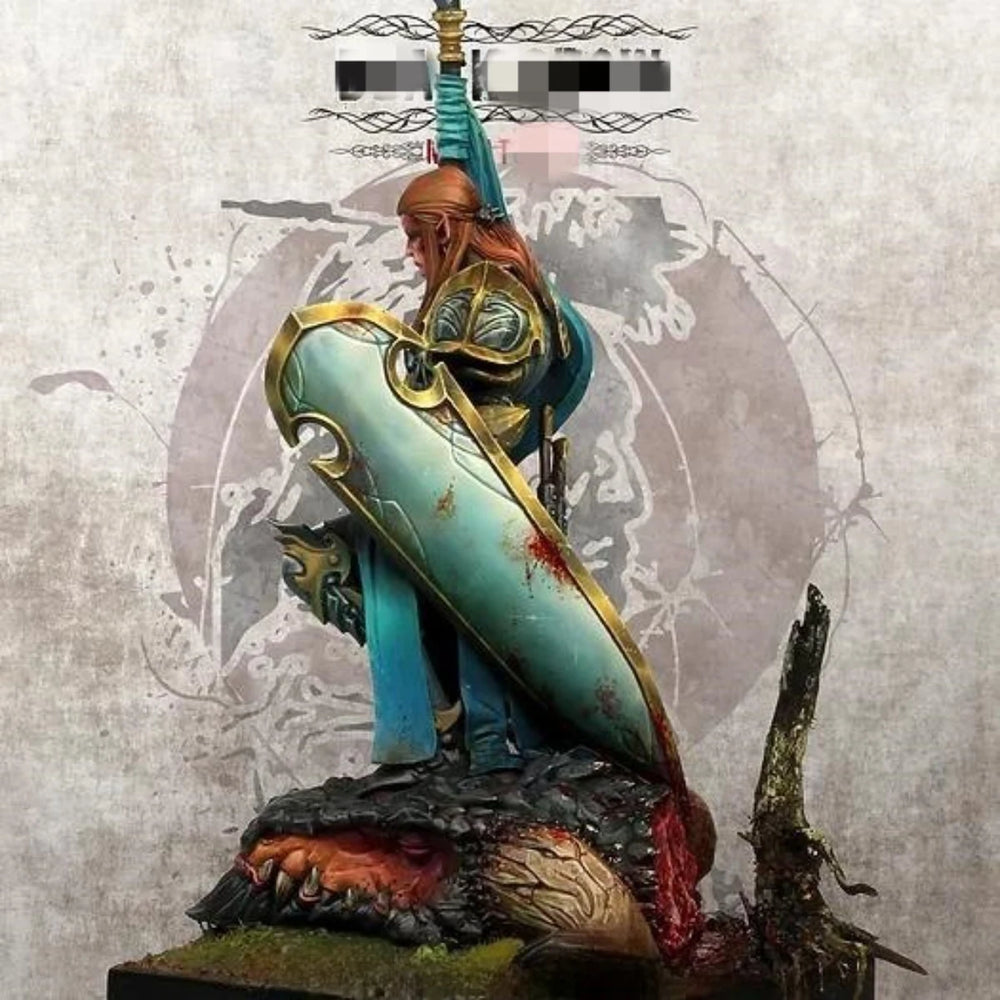 75mm Elf Warrior with Turquoise Cloak, Resin Model Figure Kit, Fantasy Theme, Unassembled and Unpainted