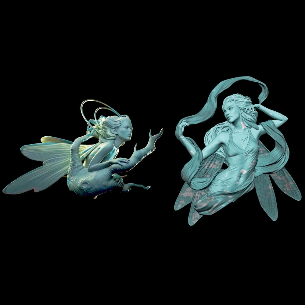 1/10 Winged Elf Goddesses, 4 Figures, Resin Model Bust Kit, Fantasy Theme, Unassembled and Unpainted