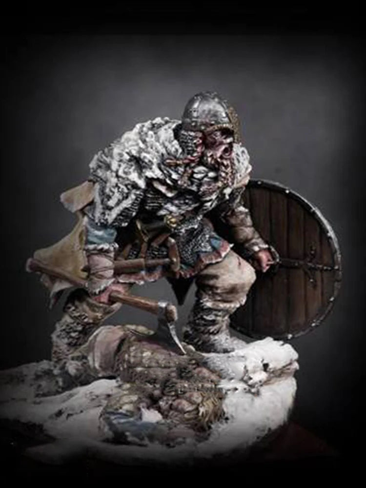 75mm Medieval Viking Warrior with Fur Cloak and Shield, Resin Model Figure Kit, Unassembled and Unpainted