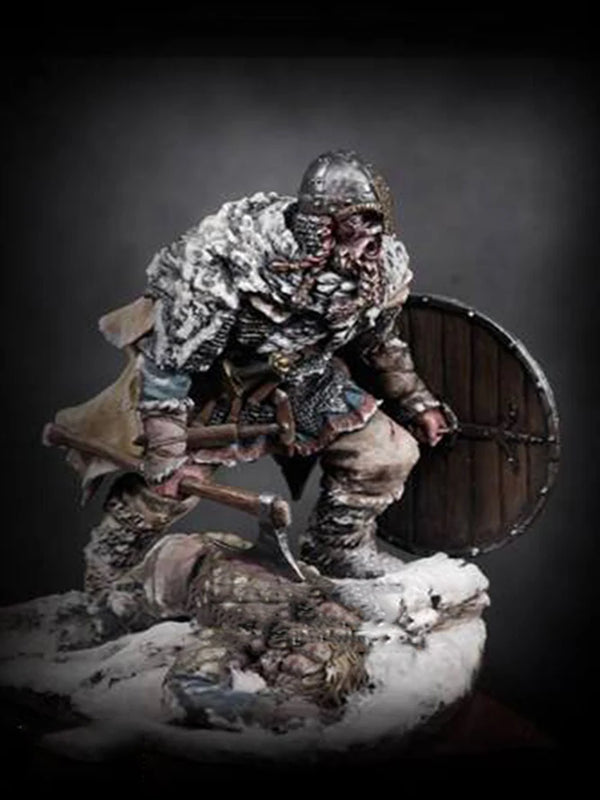 75mm Medieval Viking Warrior with Fur Cloak and Shield, Resin Model Figure Kit, Unassembled and Unpainted