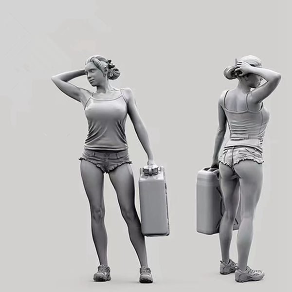 1/35 Modern Female Traveler with Vehicle, Resin Model Diorama Kit, Unassembled and Unpainted