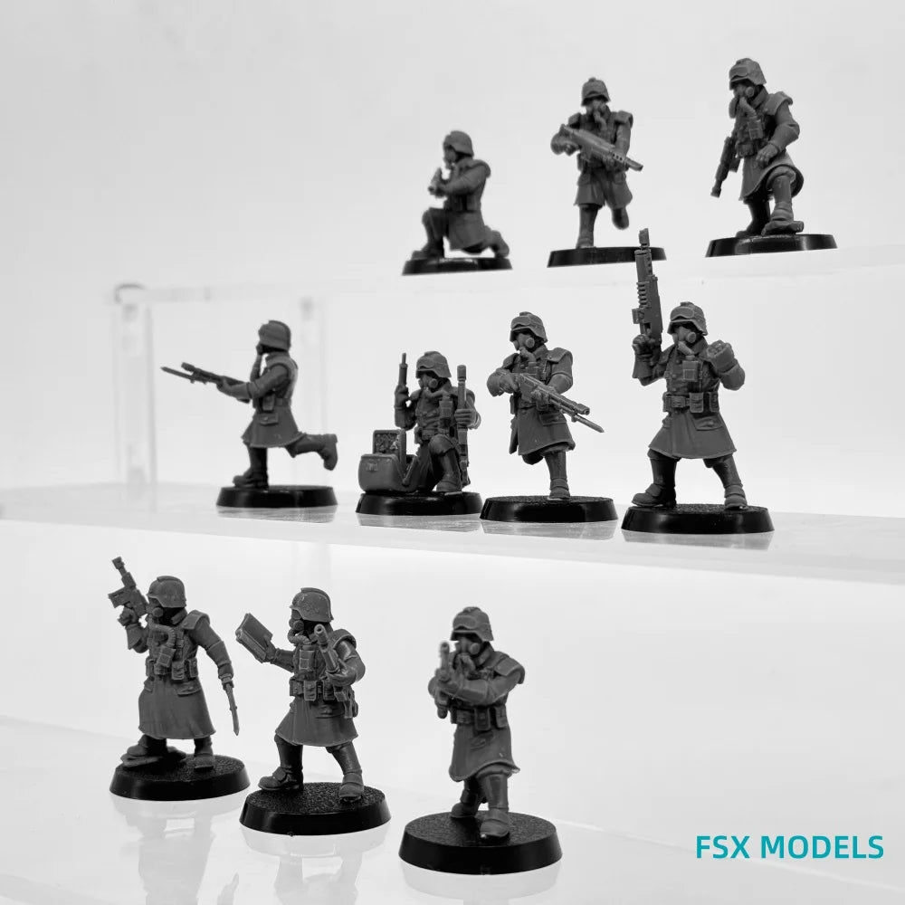 28mm Grim Guard Militants, 10 Figures, Resin Model Figure Kit, Sci-Fi Theme, Unassembled and Unpainted