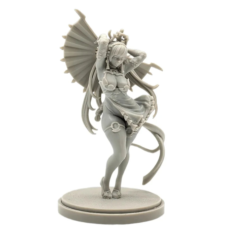 Paper Fan Girl, Resin Model Figure Kit, Anime Theme, Unassembled and Unpainted