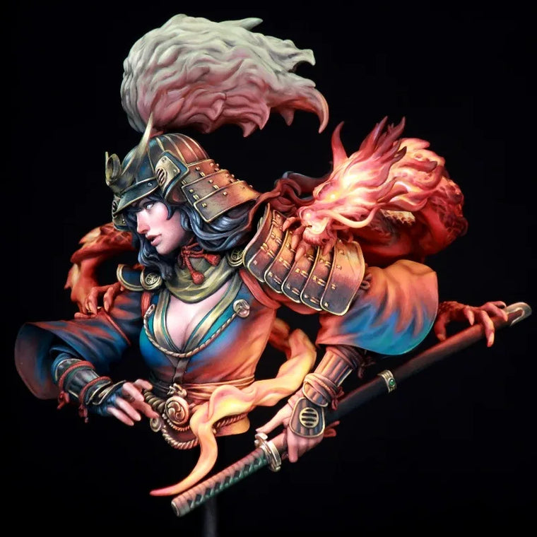 Painted example of the Ashina Samurai and Tailong Dragon resin bust