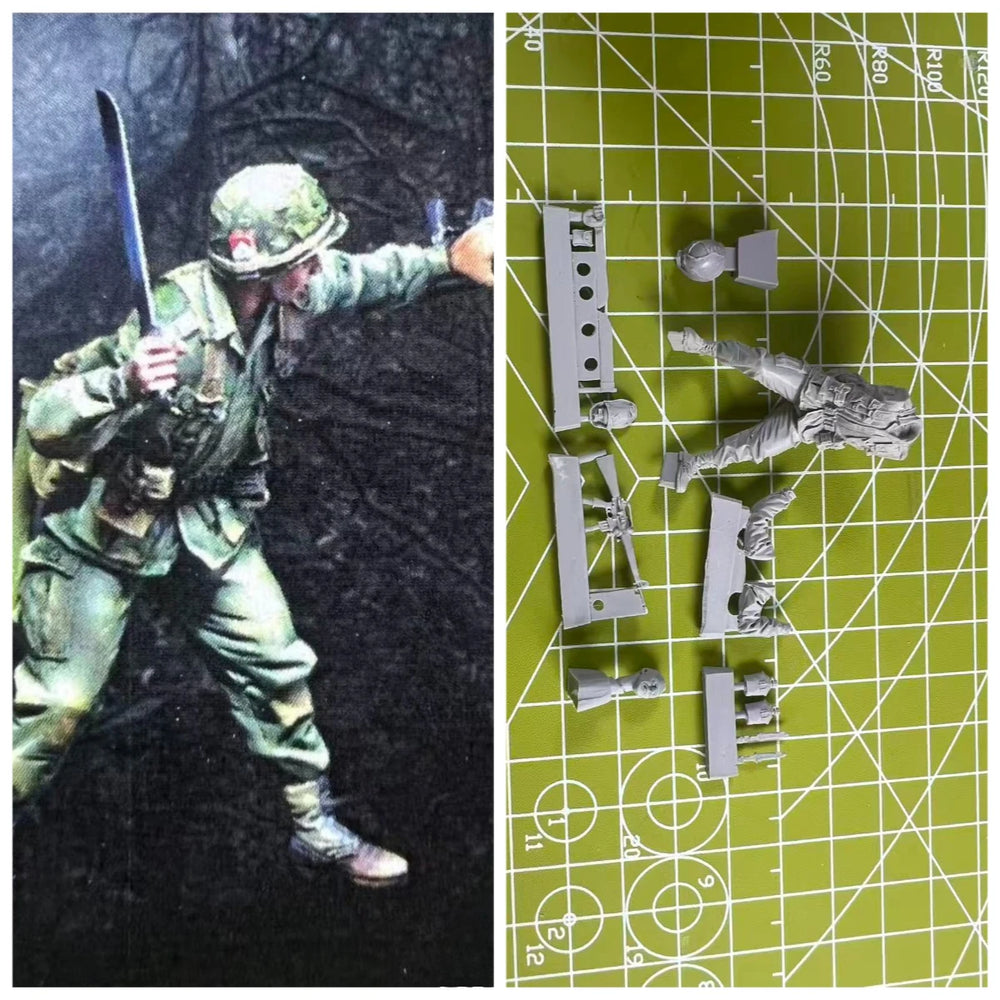 1/35 WWII US Infantry Charging with Bayonet, Resin Model Figure Kit, Unassembled and Unpainted