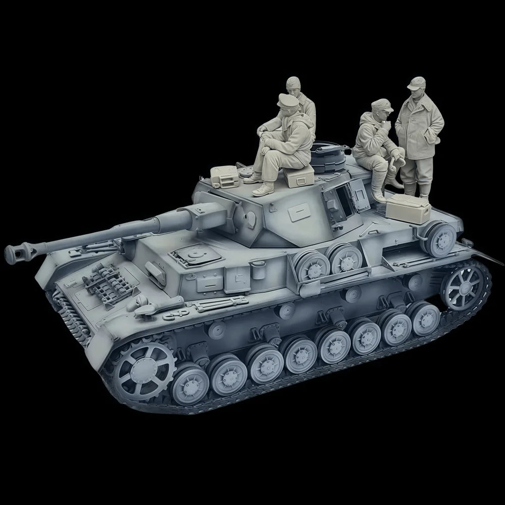 1/35 WWII German Panzer Crew with Standing Commander, 4 Figures, Resin Model Figure Kit, Unassembled and Unpainted