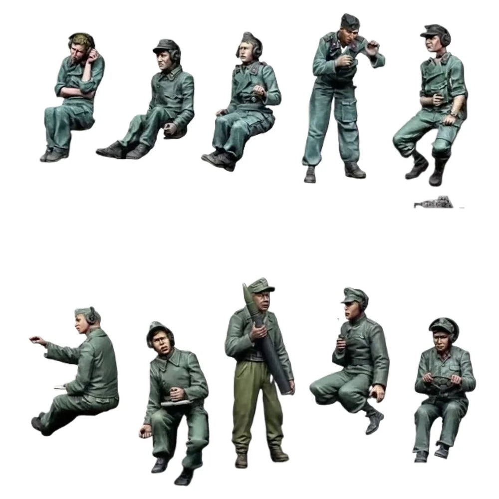 1/35 WWII German WWII Panther Tank Crew, 10 Figures, Resin Model Figure Kit, Unassembled and Unpainted