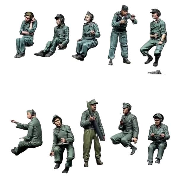 1/35 WWII German WWII Panther Tank Crew, 10 Figures, Resin Model Figure Kit, Unassembled and Unpainted