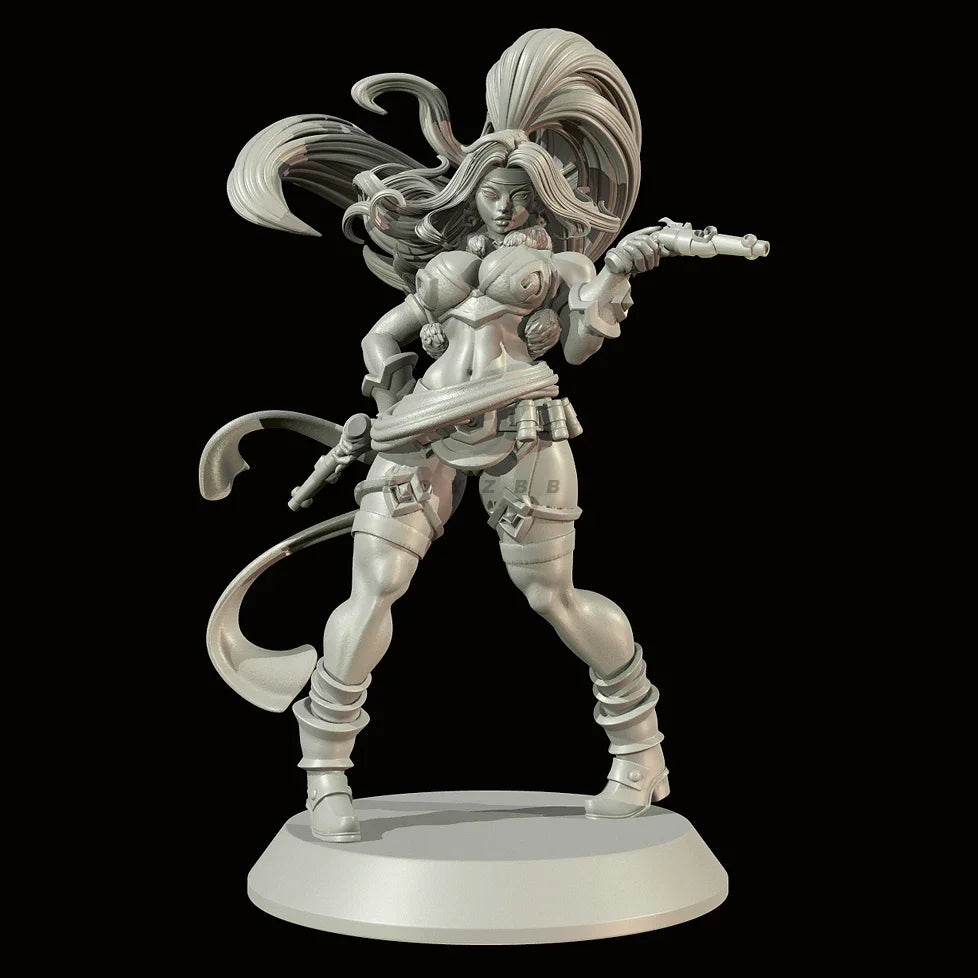 50mm Female Warrior with Flowing Hair and Rifle, Resin Model Figure Kit, Unassembled and Unpainted