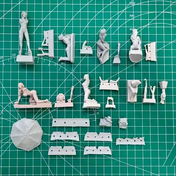 1/35 Beach Girls Seaside Set, 7 Figures, Resin Model Figure Kit, Unassembled and Unpainted