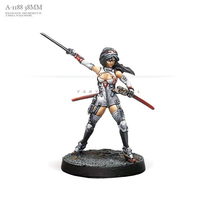 Female Warrior with Dual Blades and Headwrap, Resin Model Figure Kit, Fantasy Theme, Unassembled and Unpainted