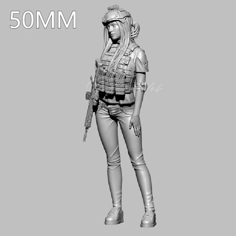 75mm Modern Female Operator in Segmented Body Armor, Resin Model Figure Kit, Unassembled and Unpainted