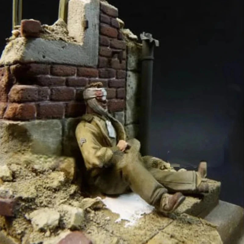 1/35 WWII Wounded Soldier Seated, Resin Model Figure Kit, Unassembled and Unpainted