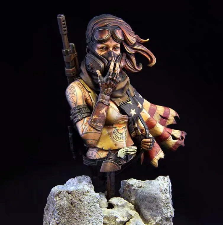1/10 Female Soldier with Goggles and Respirator, Resin Model Bust Kit, Sci-Fi Theme, Unassembled and Unpainted