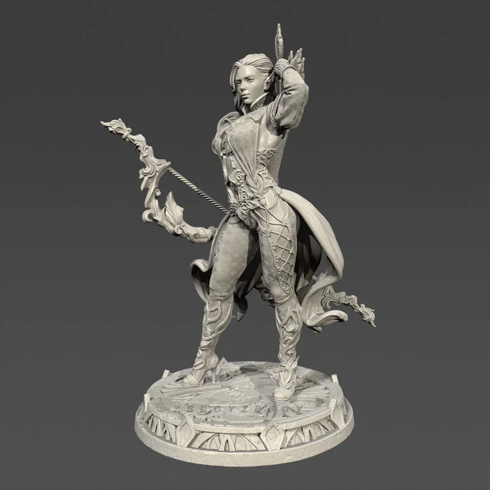 75mm Sorceress Casting Spell with Ornate Staff, Resin Model Figure Kit, Fantasy Theme, Unassembled and Unpainted