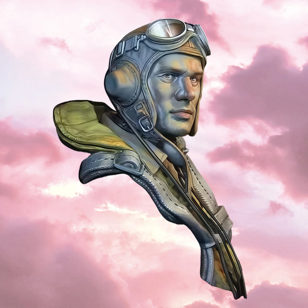 1/10 WWII Aviator in Leather Flight Jacket, Resin Model Bust Kit, Unassembled and Unpainted