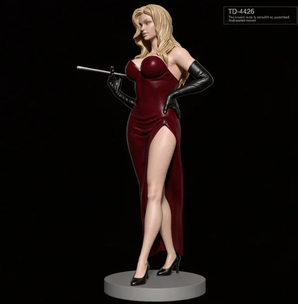 75mm Pin-up Agent in Red Dress with Rifle, Resin Model Figure Kit, Unassembled and Unpainted