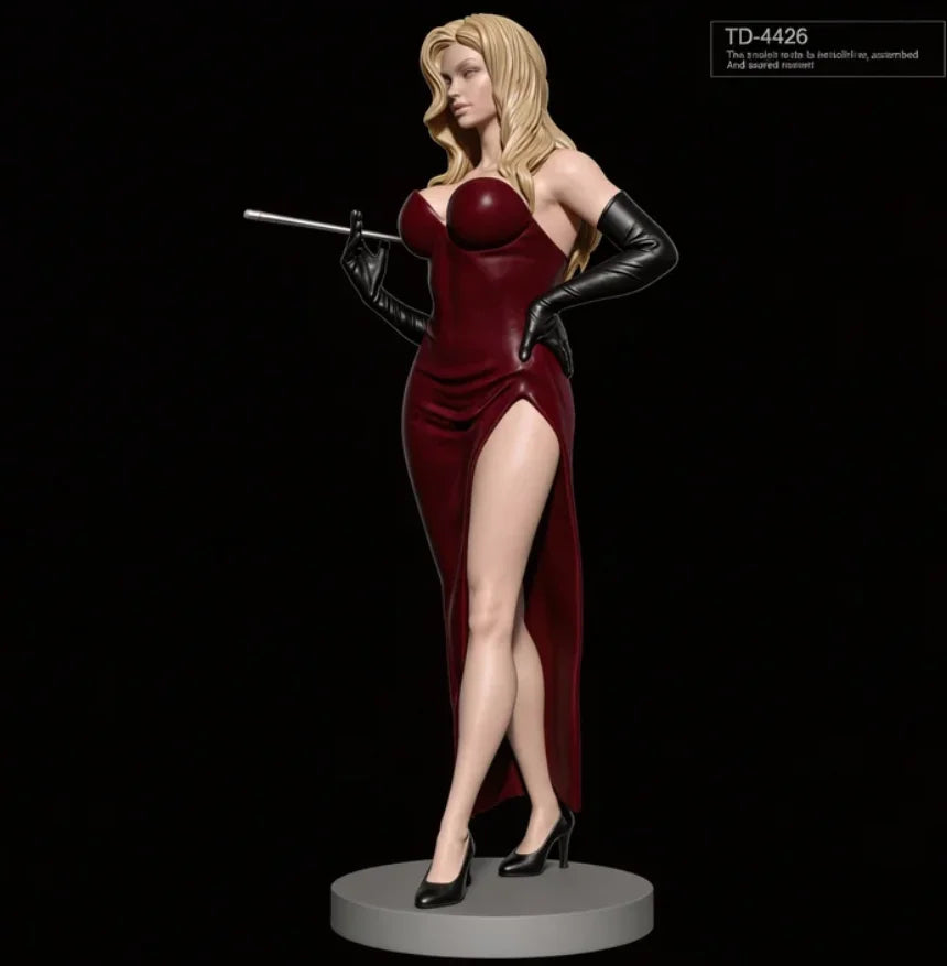75mm Pin-up Agent in Red Dress with Rifle, Resin Model Figure Kit, Unassembled and Unpainted