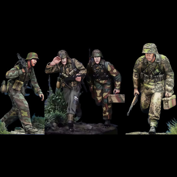 1/35 WWII German Infantry Squad with Camouflage Gear, 4 Figures, Resin Model Figure Kit, Unassembled and Unpainted
