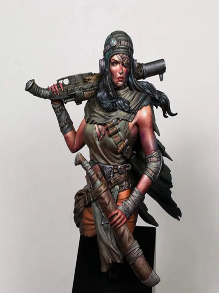1/12 Female Warrior with Scoped Rifle, Resin Model Bust Kit, Fantasy Theme, Unassembled and Unpainted