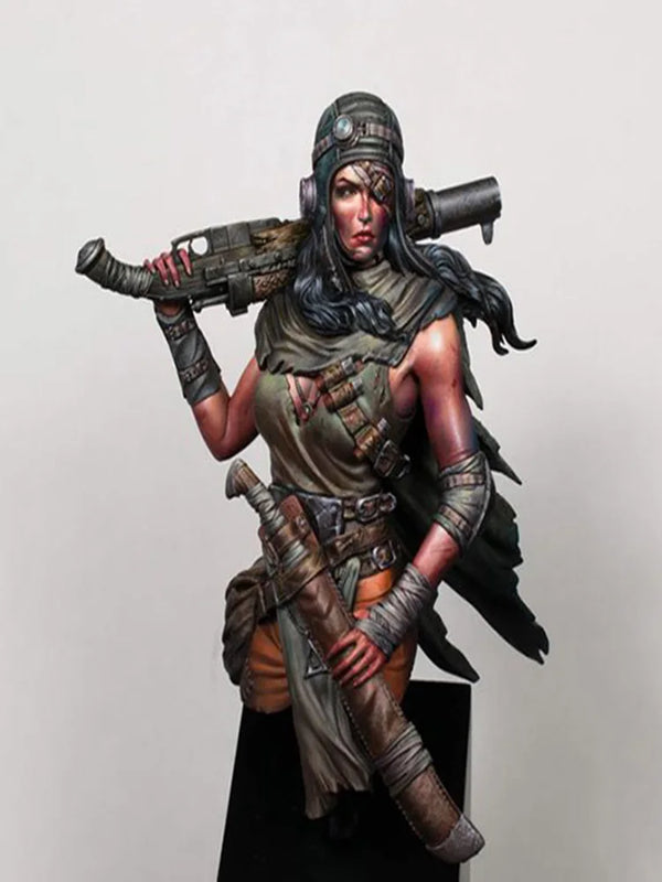 1/12 Female Warrior with Scoped Rifle, Resin Model Bust Kit, Fantasy Theme, Unassembled and Unpainted
