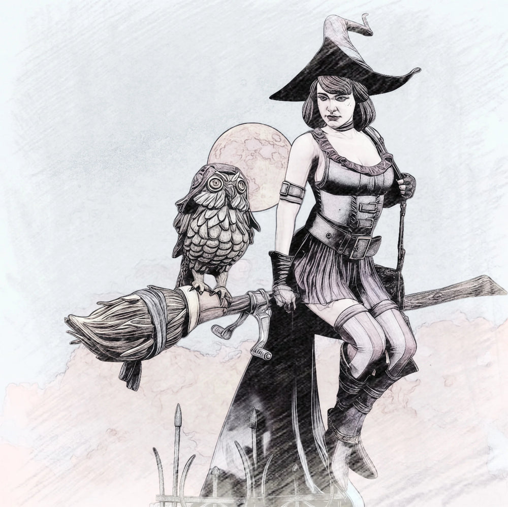 1/24 Witch with Owl Companion, Resin Model Figure Kit, Fantasy Theme, Unassembled and Unpainted