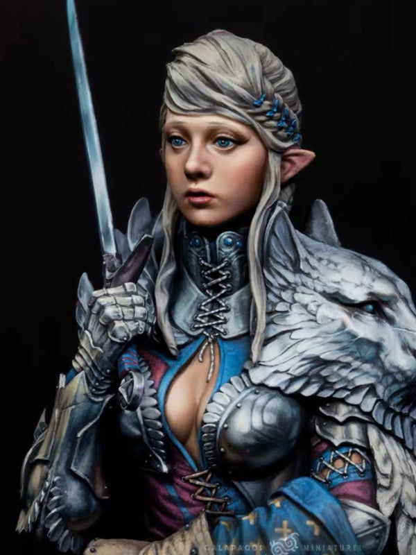 1/10 Elf Warrior with Sword and Fur Cape, Resin Model Bust Kit, Fantasy Theme, Unassembled and Unpainted