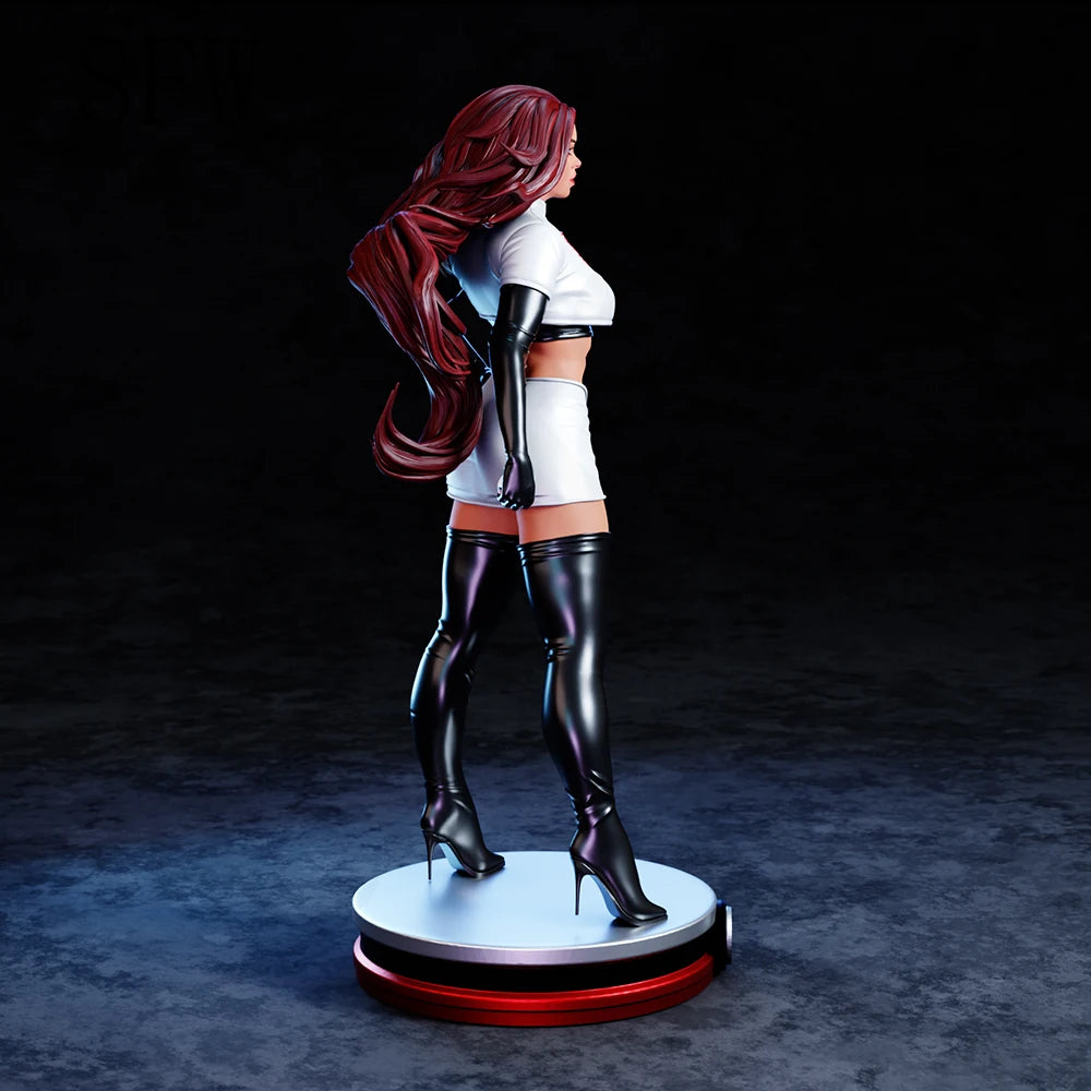 1/24 Modern Pin-Up in White Top and Black Thigh Boots, Resin Model Figure Kit, Unassembled and Unpainted