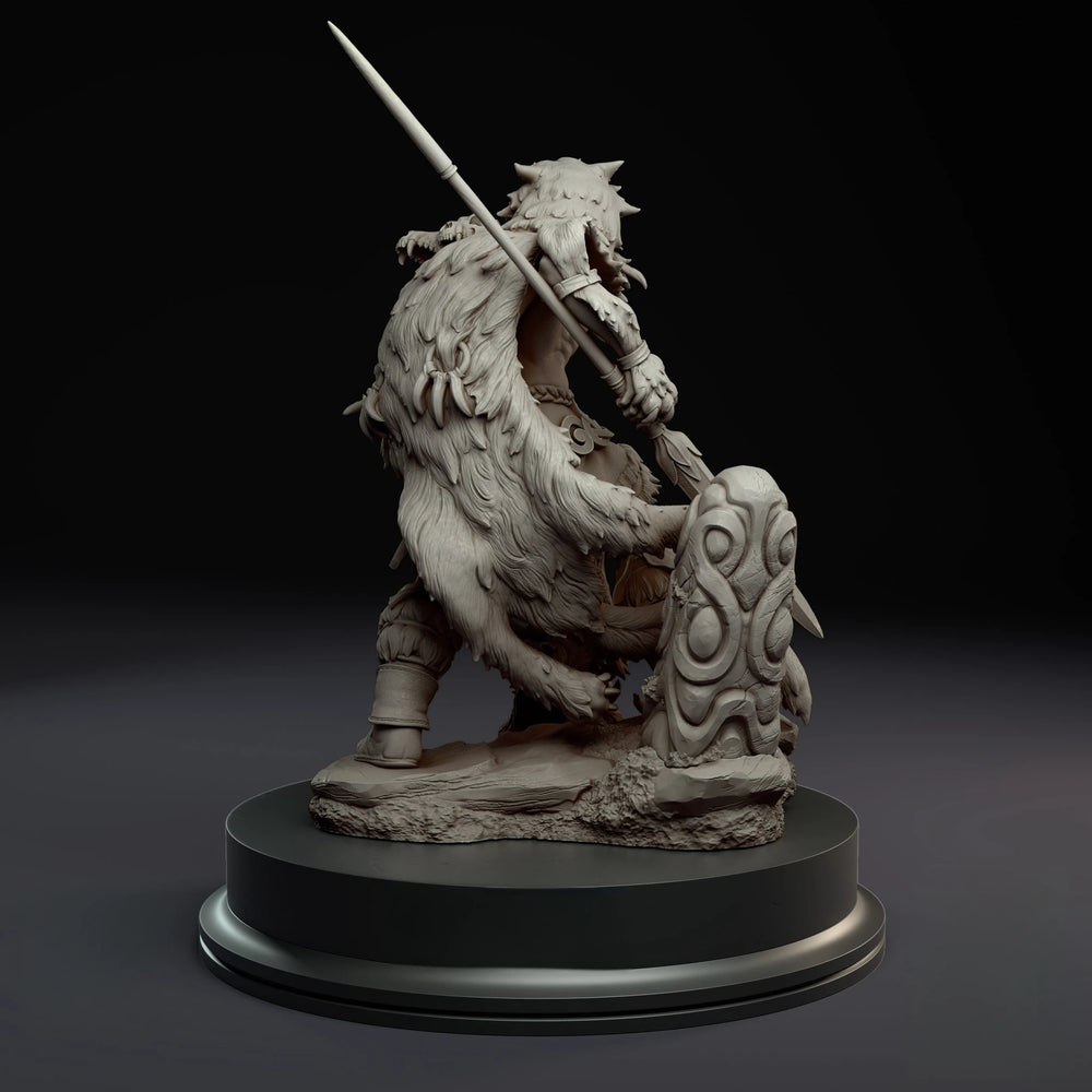 1/24 Spiky-Haired Barbarian Warrior on Scaled Mount, Resin Model Figure Kit, Fantasy Theme, Unassembled and Unpainted