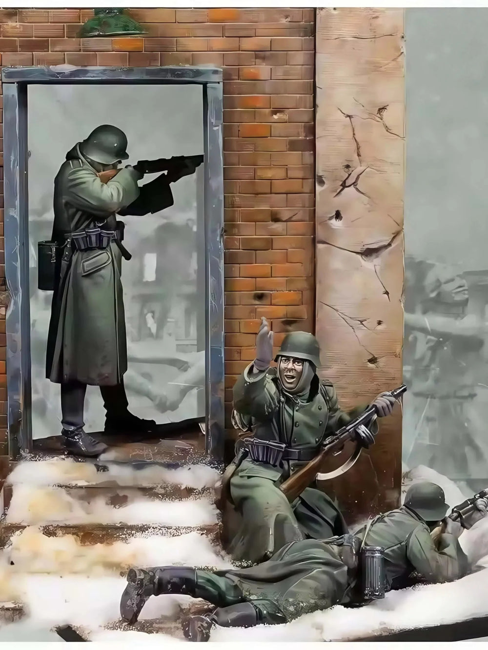 1/35 WWII German Soldiers in Winter Ruins, 3 Figures, Resin Model Diorama Kit, Unassembled and Unpainted