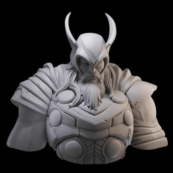 1/10 Bearded Demon Lord with Curved Horns and Ornate Armor, Resin Model Bust Kit, Fantasy Theme, Unassembled and Unpainted