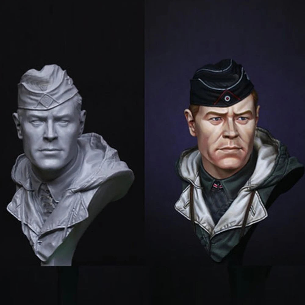 1/10 WWII German Tank Officer in Peaked Cap, Resin Model Bust Kit, Unassembled and Unpainted