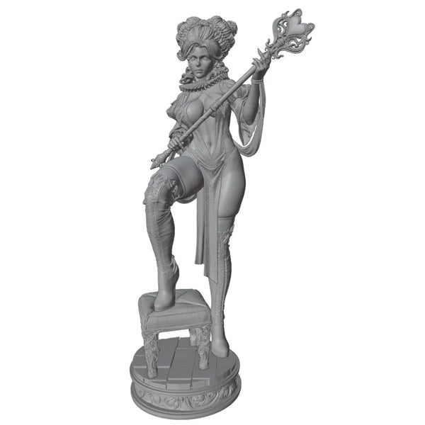 1/24 Sorceress with Orb Wand and Crowned Updo, Resin Model Figure Kit, Fantasy Theme, Unassembled and Unpainted
