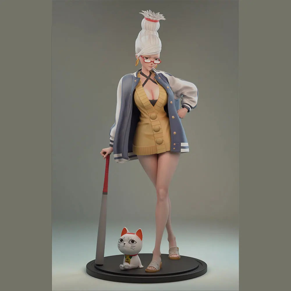 1/24 Girl with White Hair Gold Dress and Cat Companion, Resin Model Figure Kit, Anime Theme, Unassembled and Unpainted