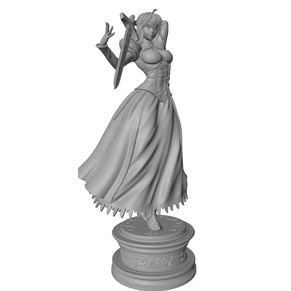 1/24 Blonde Elf in Formal Gown with Sword, Resin Model Figure Kit, Anime Theme, Unassembled and Unpainted