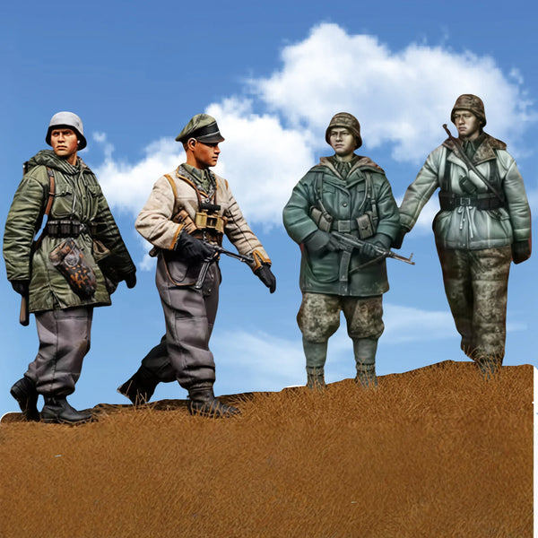 1/35 WWII Infantry Soldiers, 4 Figures, Resin Model Figure Kit, Unassembled and Unpainted