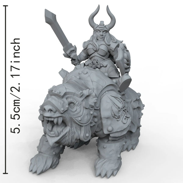55mm Medieval Fantasy Armored Dwarves on Beasts, 2 Figures, Resin Model Figure Kit, Unassembled and Unpainted