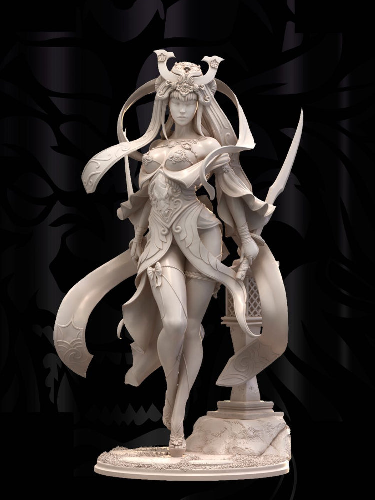 75mm Female Armored Warrior, Resin Model Figure Kit, Fantasy Theme, Unassembled and Unpainted