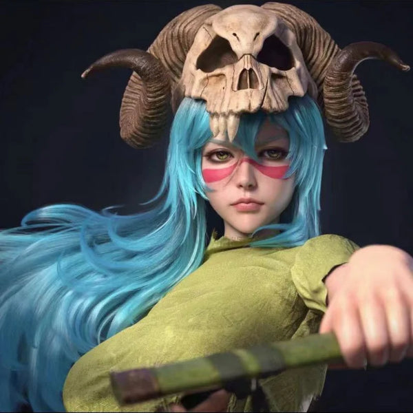 1/24 Demon Sorceress with Skull Crown and Turquoise Hair, Resin Model Figure Kit, Fantasy Theme, Unassembled and Unpainted