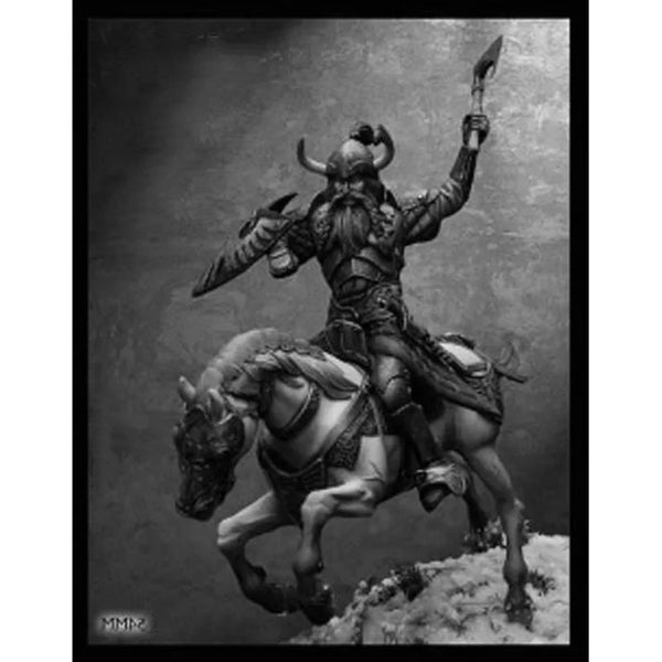 1/32 Horned Barbarian Mounted with Raised Axe, Resin Model Figure Kit, Fantasy Theme, Unassembled and Unpainted