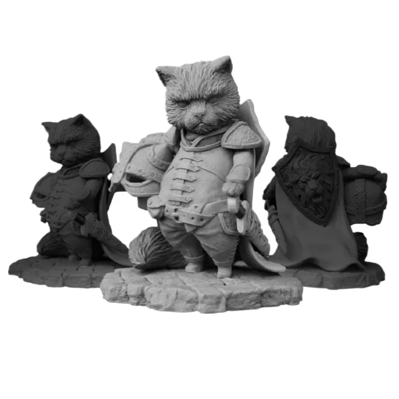 60mm Medieval Fantasy Cat Warrior Knight, Resin Model Figure Kit, Unassembled and Unpainted
